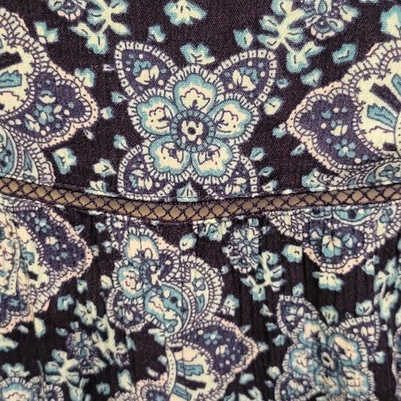 American Eagle Gauzy Babydoll Boho Peasant Blue Paisley Mini Dress - Picture 11 of 14